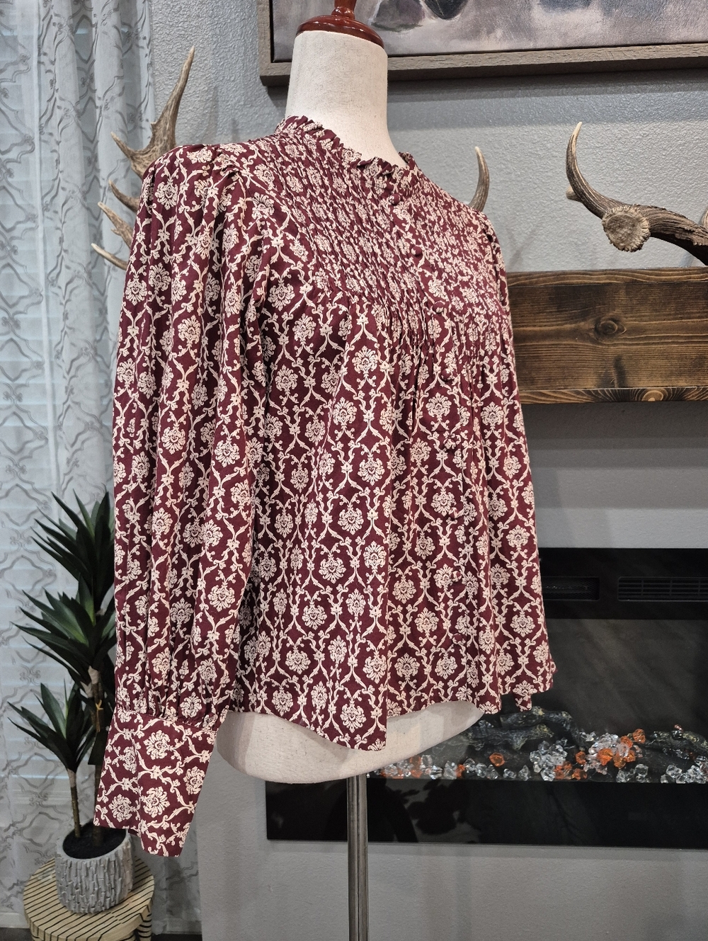 SONMER Women's Blouse Long-Sleeve Mock Neck Blouse Size Medium - Picture 4 of 8